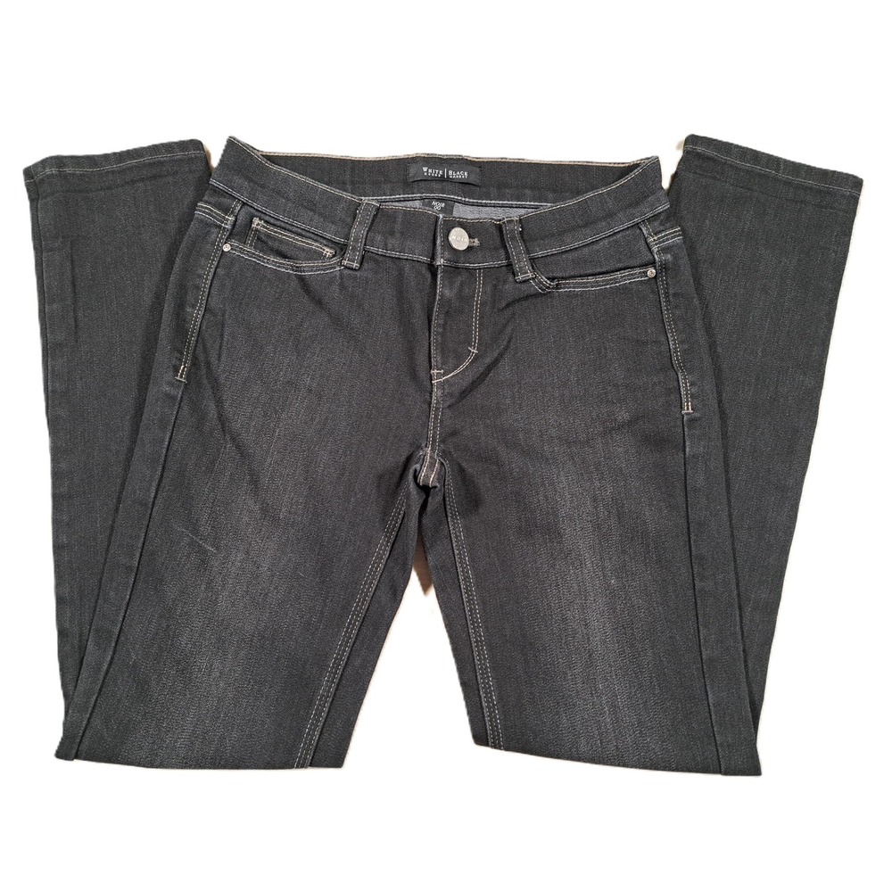 White House Black Market Noir Skinny Jeans Black Dark Wash Rhinestone Size 00